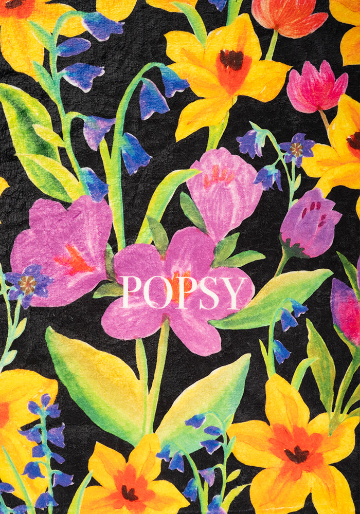 Sixth angle of Bright Florals Print Pop-under Plush Blanket