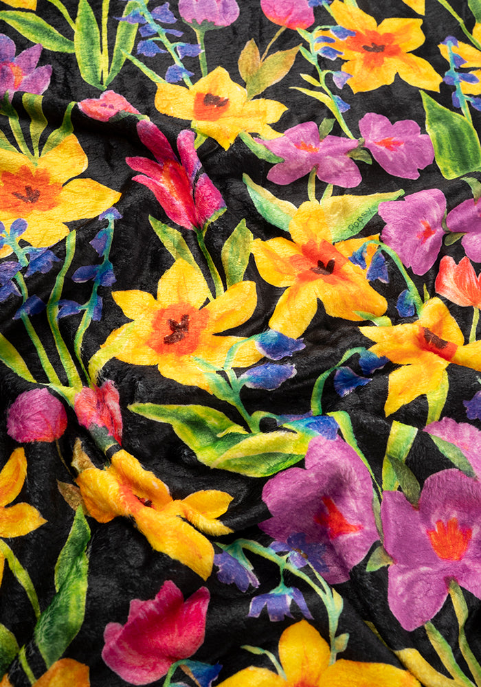 Second angle of Bright Florals Print Pop-under Plush Blanket