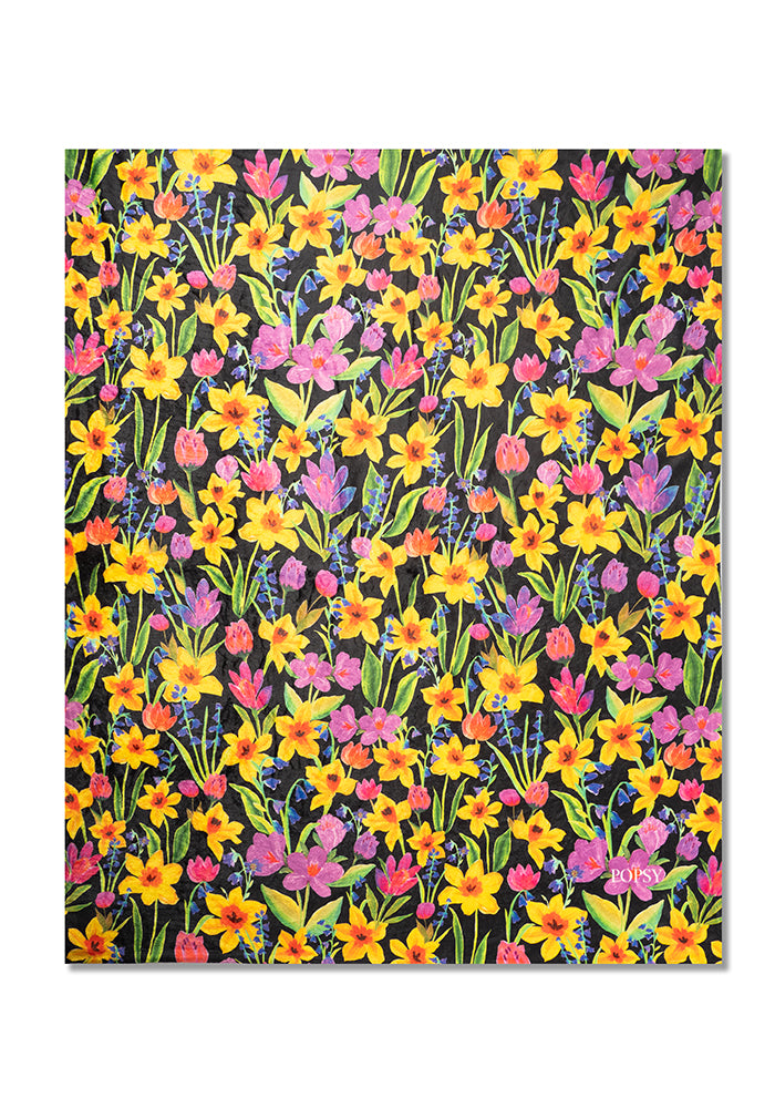 Third angle of Bright Florals Print Pop-under Plush Blanket