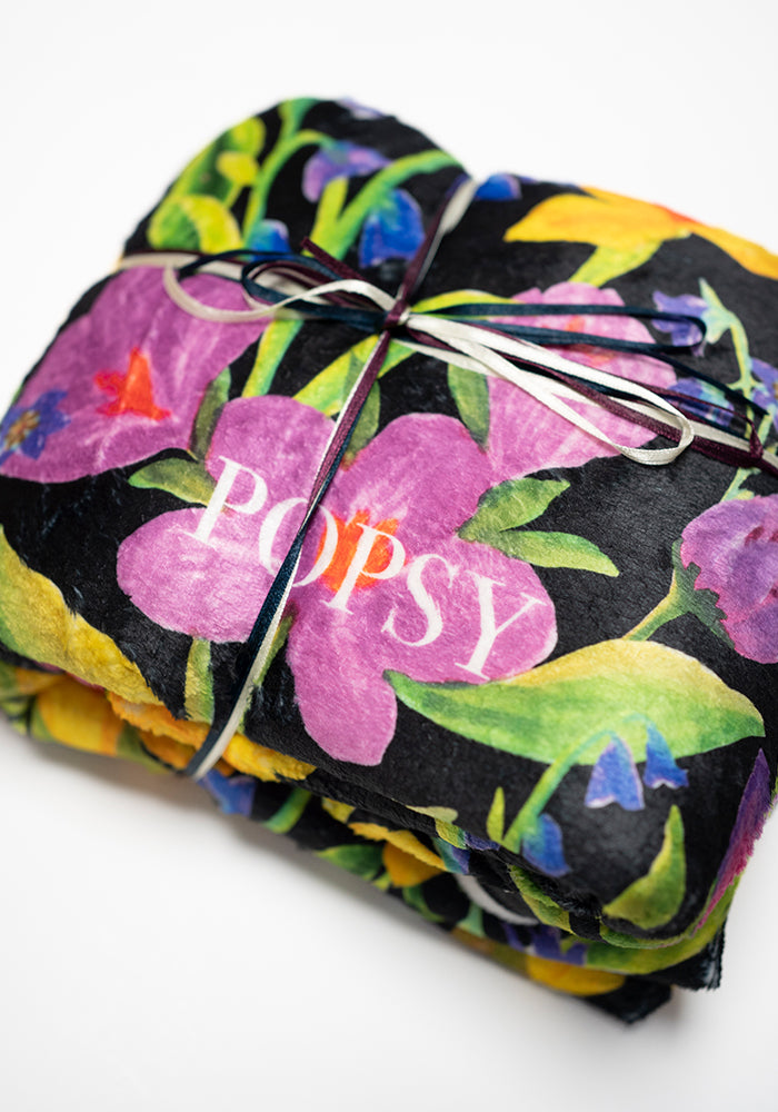 Seventh angle of Bright Florals Print Pop-under Plush Blanket
