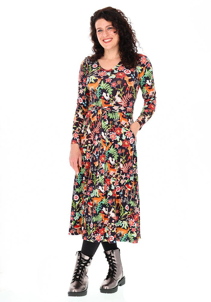 Brinleigh Woodland Animal Print Midi Dress