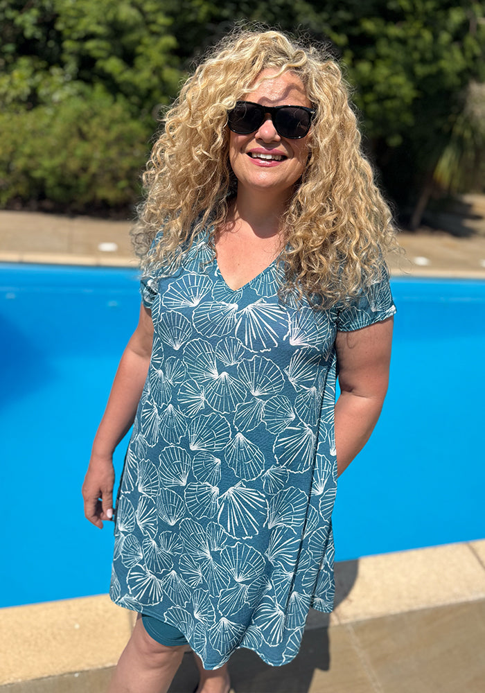 Front view of Brisa Scallop Shell Print Tunic, brisa coastal shell print tunic from Popsy Clothing.