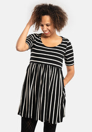 Brita Black & Ecru Stripe Smock Tunic