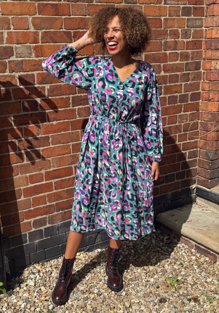 Britnee Neon Animal Print Midi Dress
