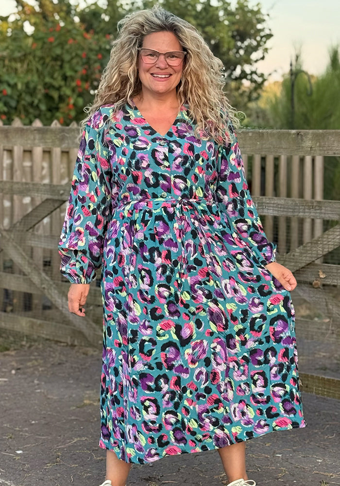 Britnee Neon Animal Print Midi Dress