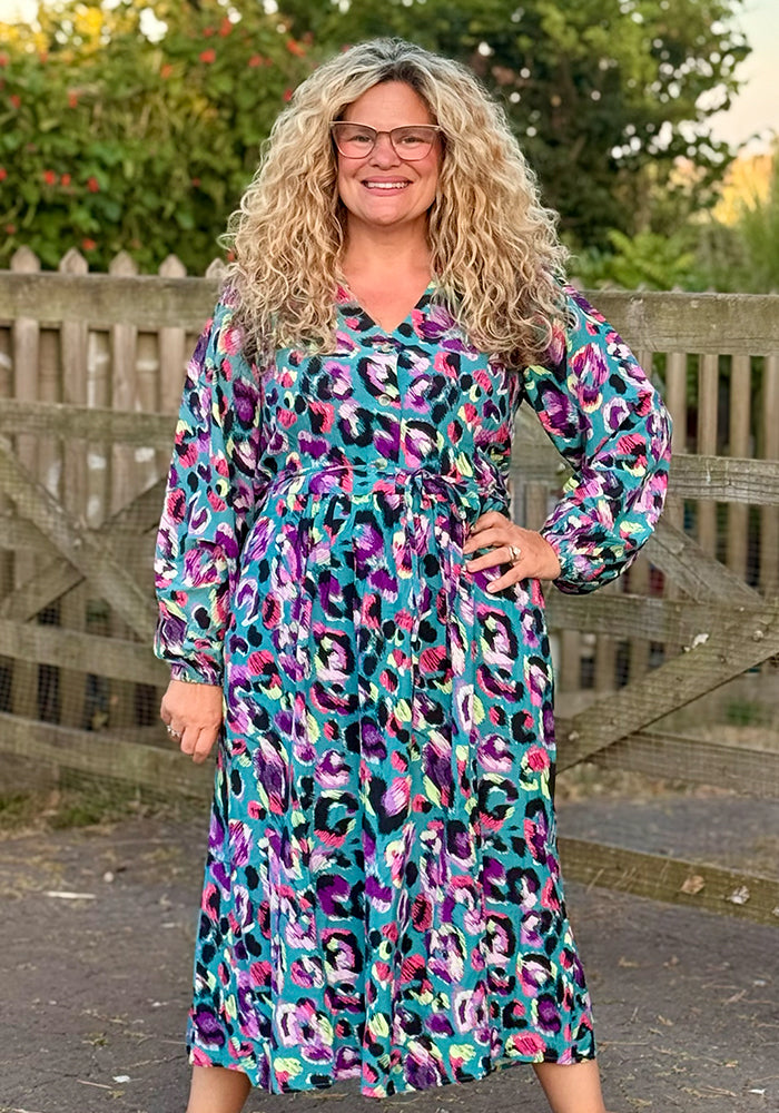 Britnee Neon Animal Print Midi Dress