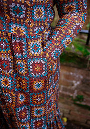 Bron Crochet Squares Print Tiered Hem Midaxi Dress