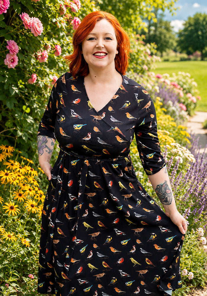 Front view of Brioni Bird Print Jersey Midi Dress