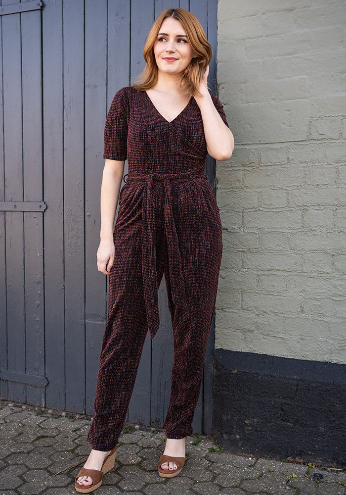 Front view of Zia Sparkle Stripe Straight Leg Jumpsuit