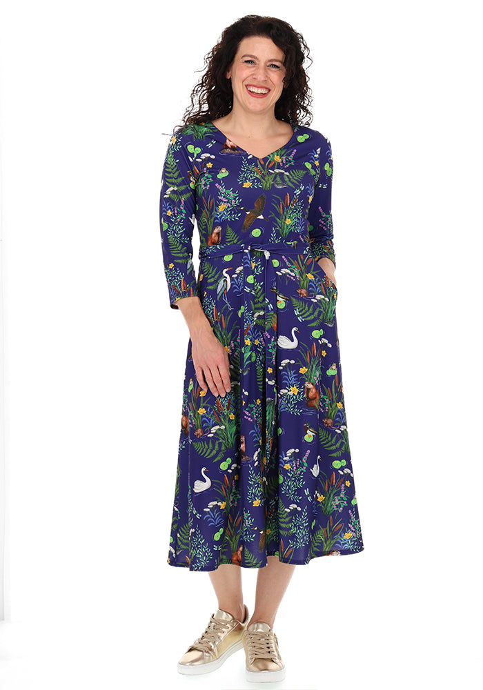 Bryn Riverbank Wildlife Print Midi Dress