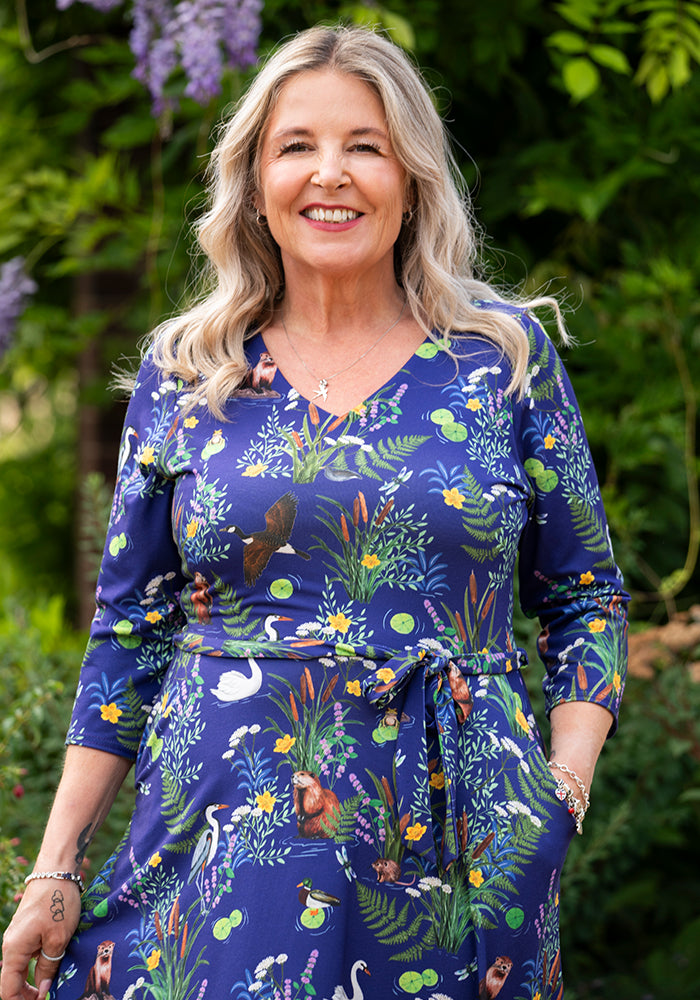 Bryn Riverbank Wildlife Print Midi Dress