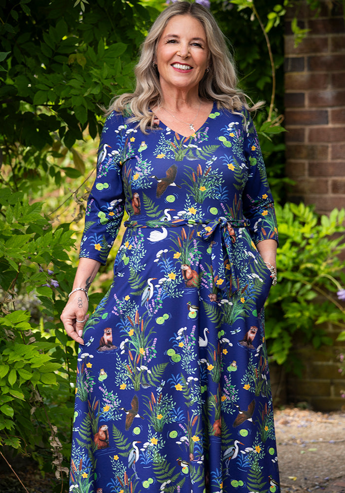Bryn Riverbank Wildlife Print Midi Dress