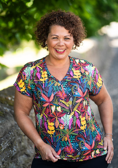 Bush Babies Print Extended Shoulder V-Neck Top