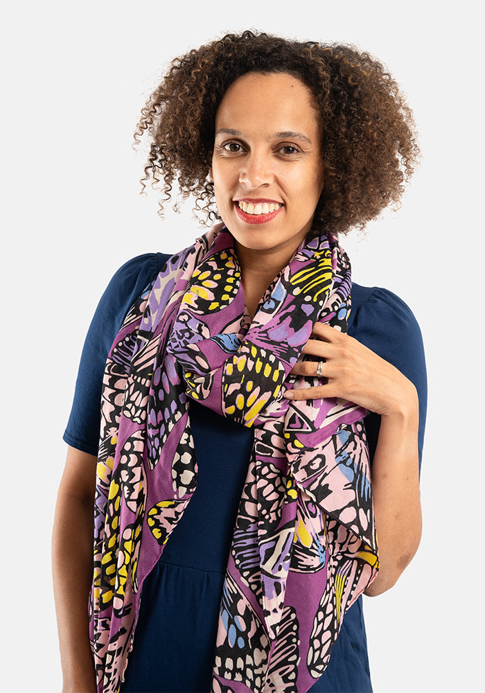 Purple Butterfly Print Scarf