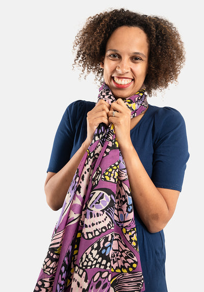 Purple Butterfly Print Scarf