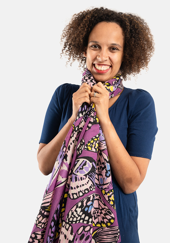 Purple Butterfly Print Scarf