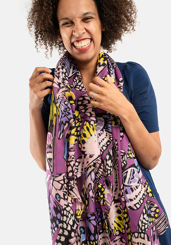 Purple Butterfly Print Scarf