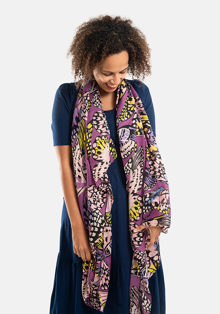 Purple Butterfly Print Scarf