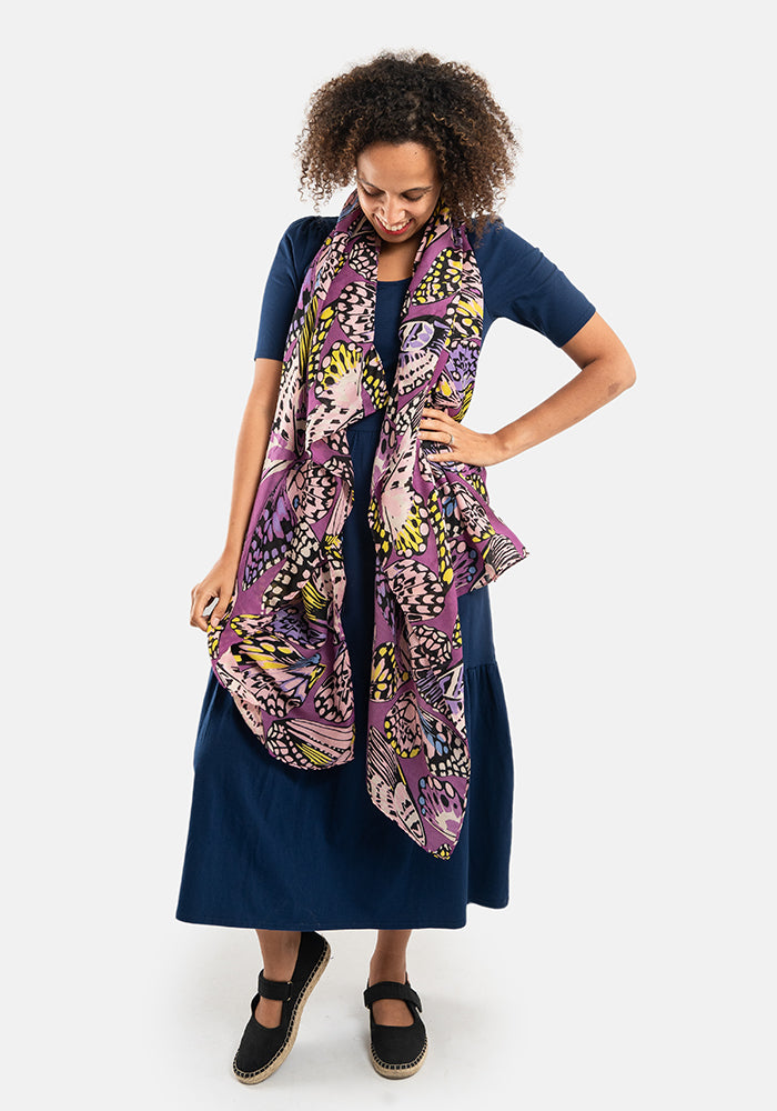Purple Butterfly Print Scarf