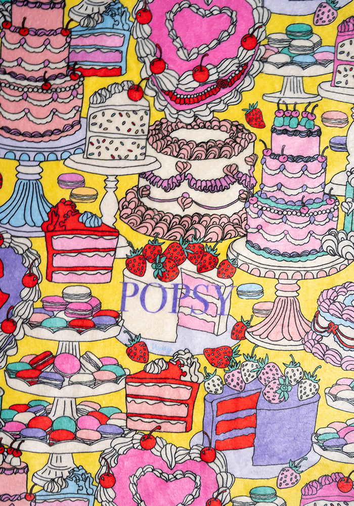 Fifth angle of Patisserie Print (Lemon) Plush Throw Blanket (Pop-Under)