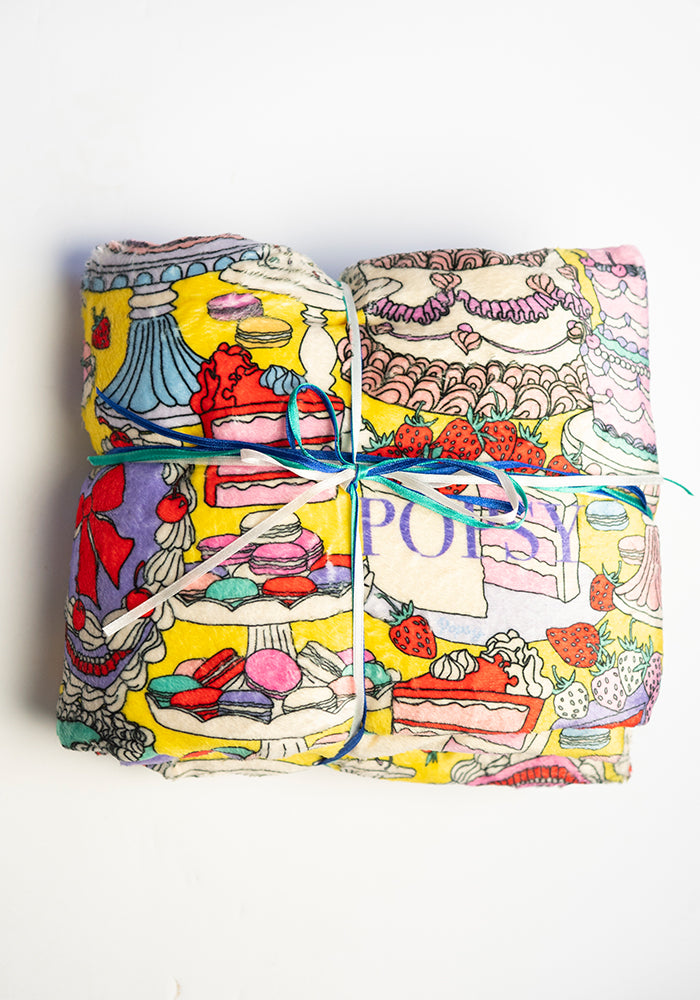 Front view of Patisserie Print (Lemon) Plush Throw Blanket (Pop-Under)