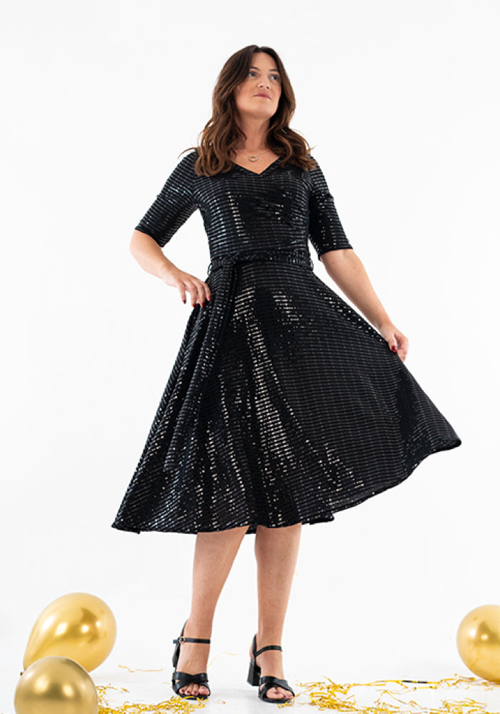 Second angle of Candescent Black Sequin Swing Dress