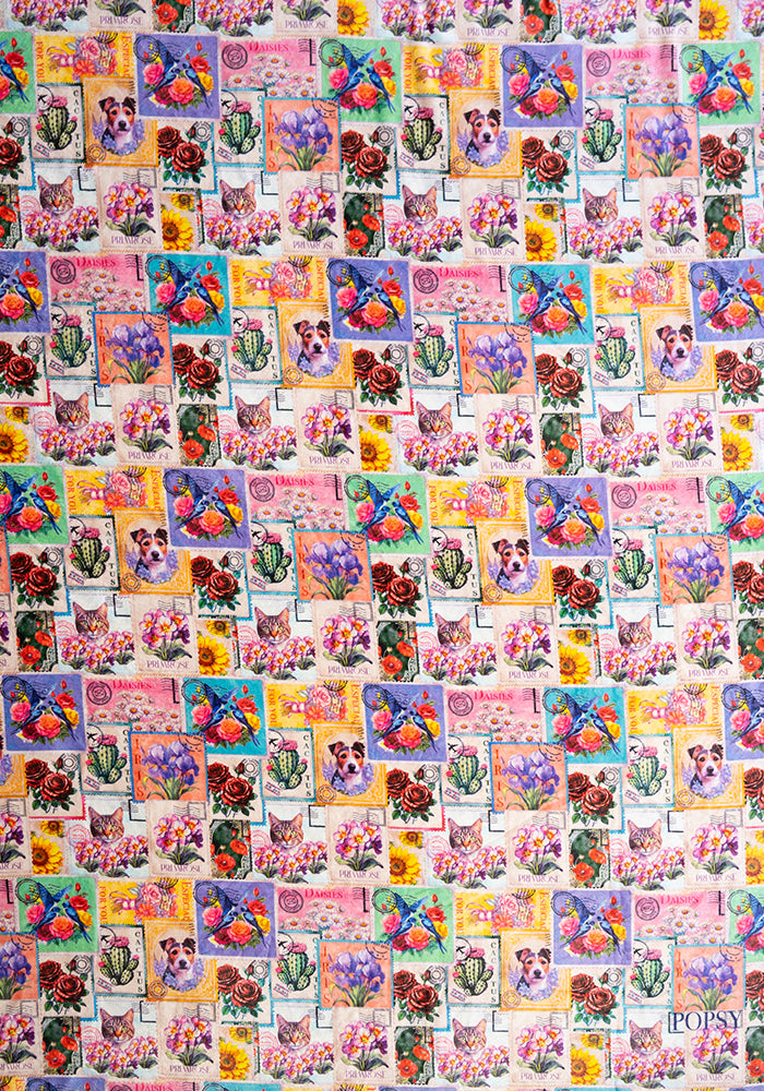 Sixth angle of Vintage Stamp Print Plush Throw Blanket (Pop-Under)