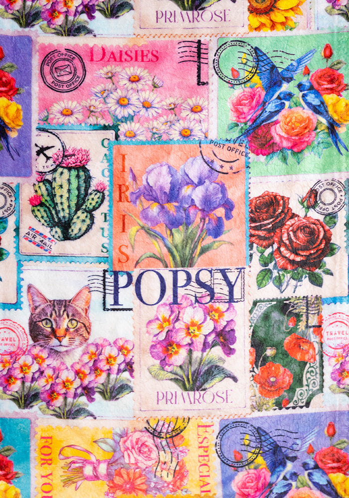 Fifth angle of Vintage Stamp Print Plush Throw Blanket (Pop-Under)