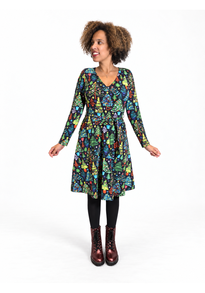 Crosby Christmas Trees Print Cotton Dress