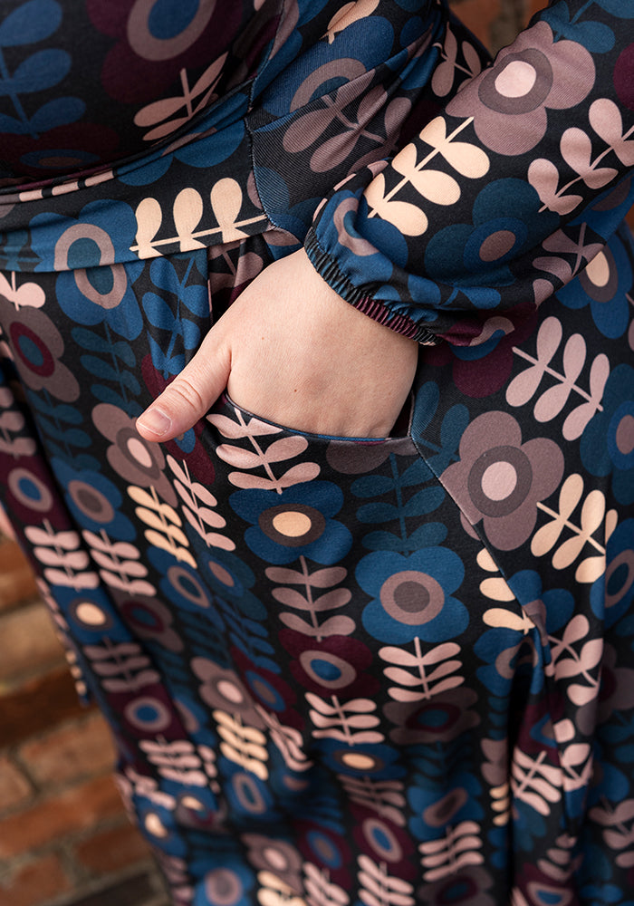 Coe Retro Flower Print A-Line Skirt Midi Dress