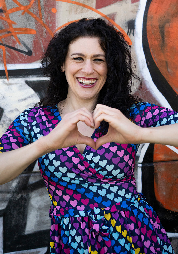 Eighth angle of Cade Bright Heart Conversational Print Dress