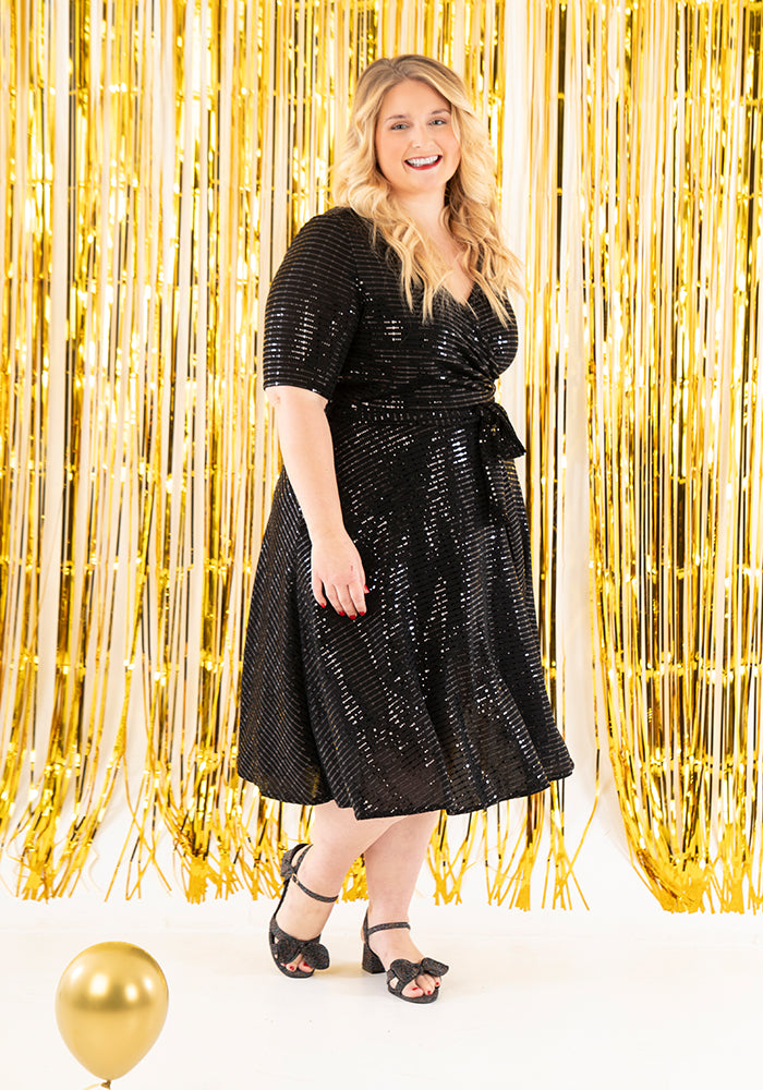 Another angle of Candescent Black Sequin Swing Dress