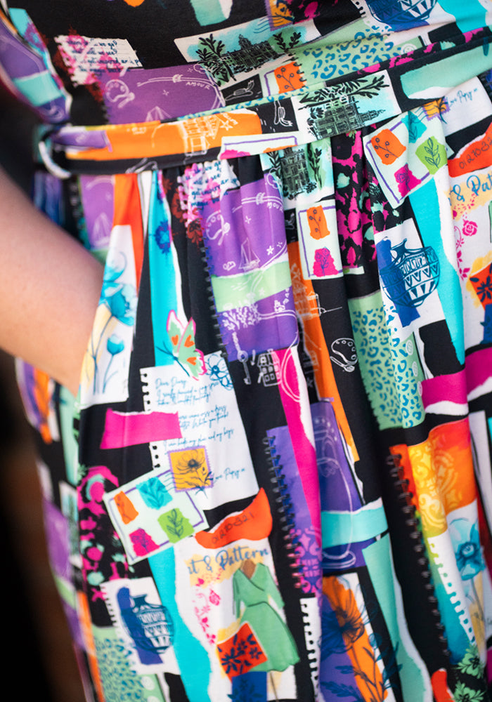 Second angle of Cadell Journal Scrap Book Print Midi Dress