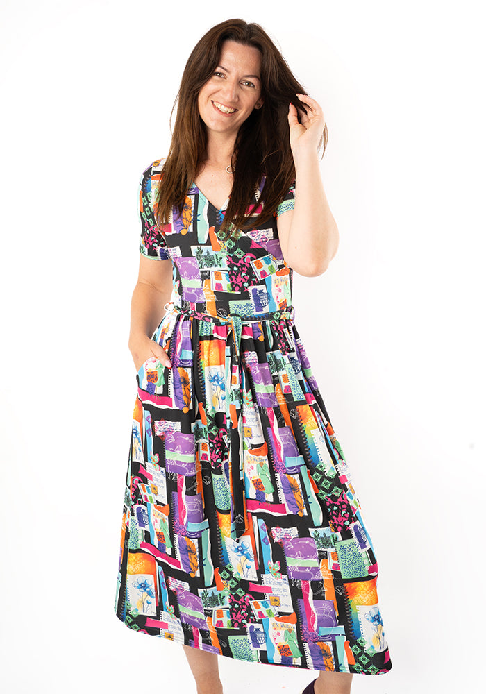 Fourth angle of Cadell Journal Scrap Book Print Midi Dress