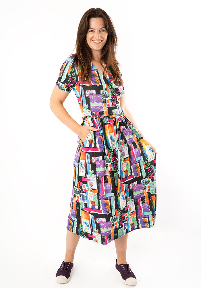 Eighth angle of Cadell Journal Scrap Book Print Midi Dress