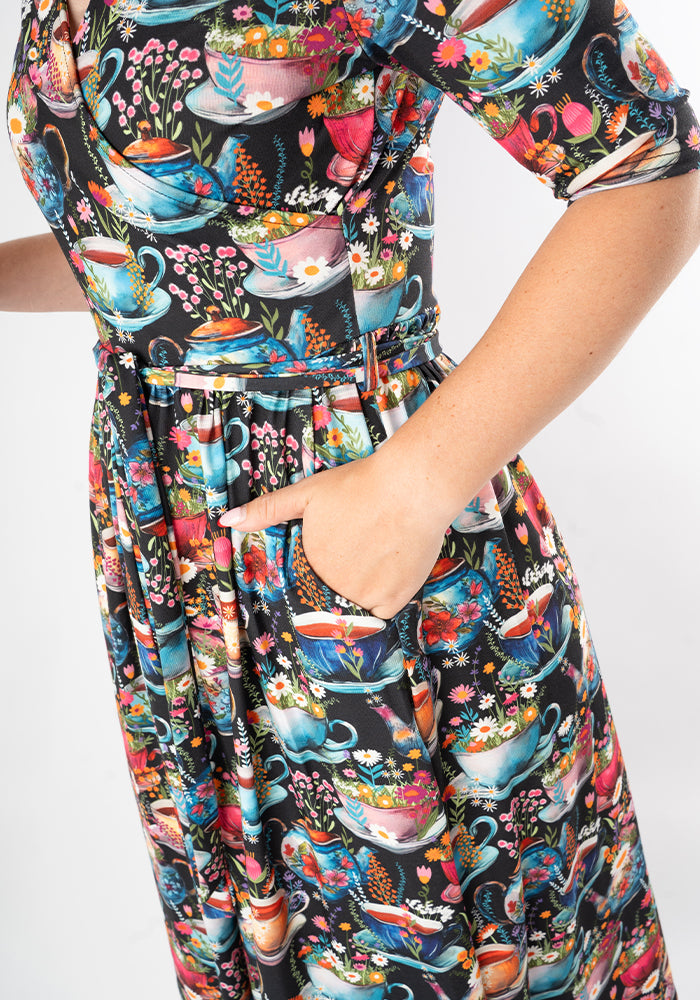 Caggie Tea Cup Print Midi Dress