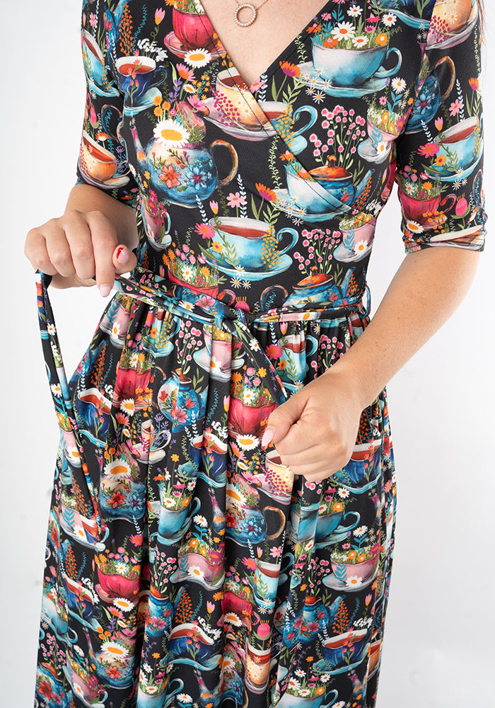 Caggie Tea Cup Print Midi Dress