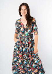 Caggie Tea Cup Print Midi Dress