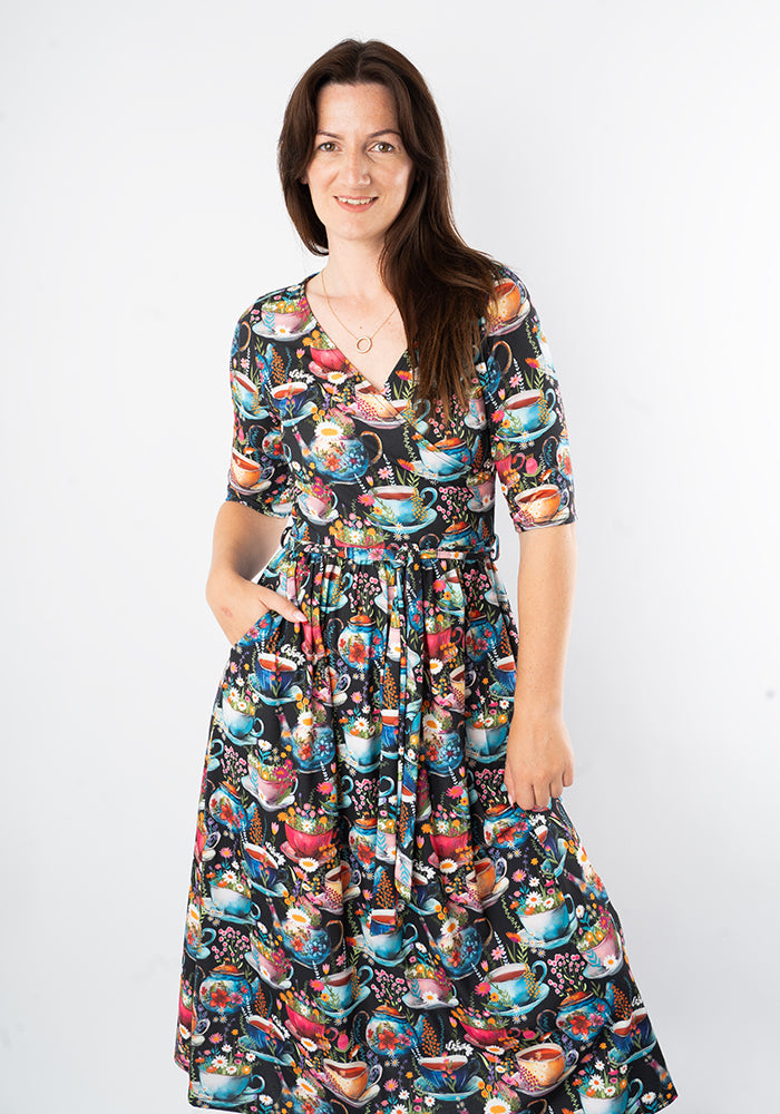 Caggie Tea Cup Print Midi Dress