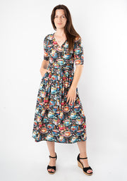 Caggie Tea Cup Print Midi Dress