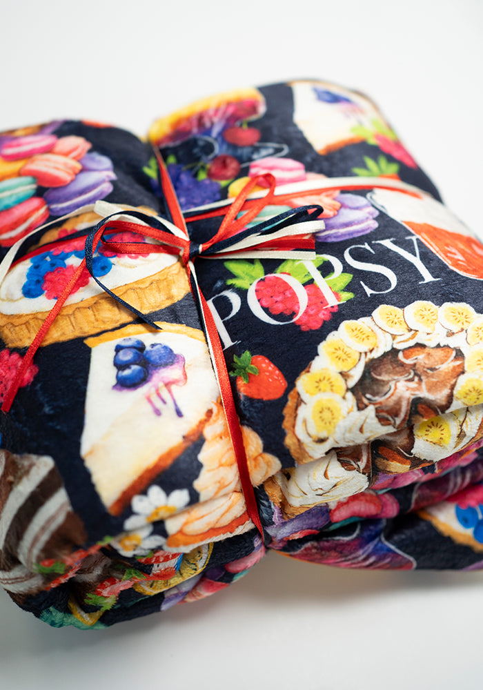 Third angle of Cake &amp; Desserts Print Pop-under Plush Blanket