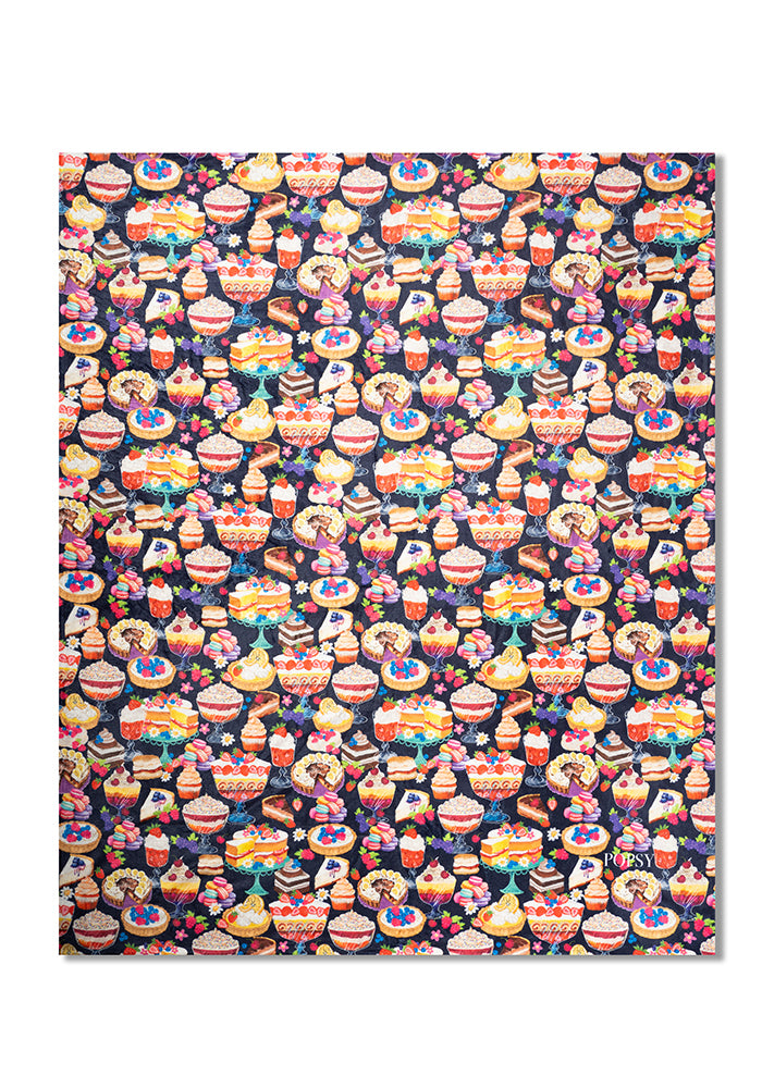 Fifth angle of Cake &amp; Desserts Print Pop-under Plush Blanket