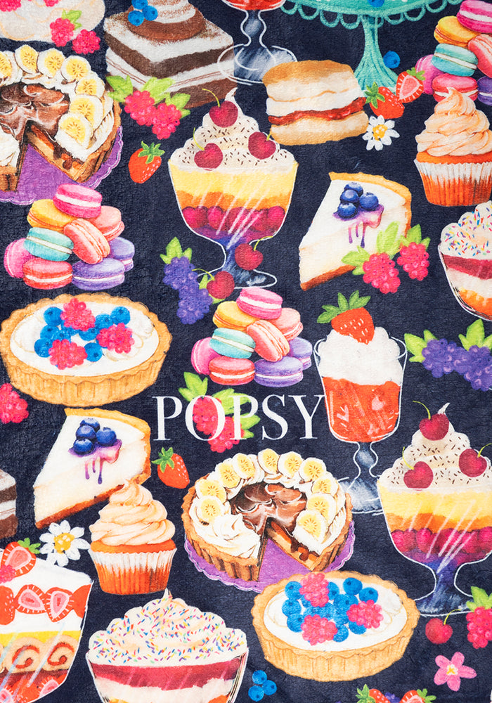 Second angle of Cake &amp; Desserts Print Pop-under Plush Blanket