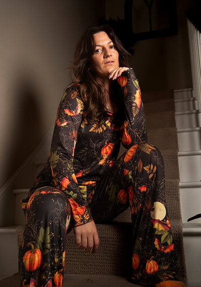 Calix Pumpkin & Bat Print Pyjama Set
