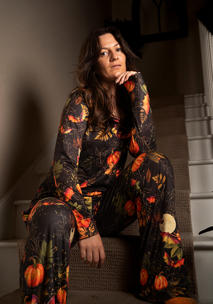Calix Pumpkin & Bat Print Pyjama Set