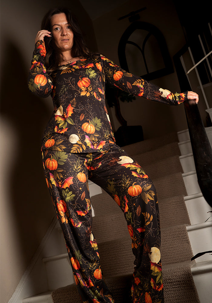 Calix Pumpkin & Bat Print Pyjama Set