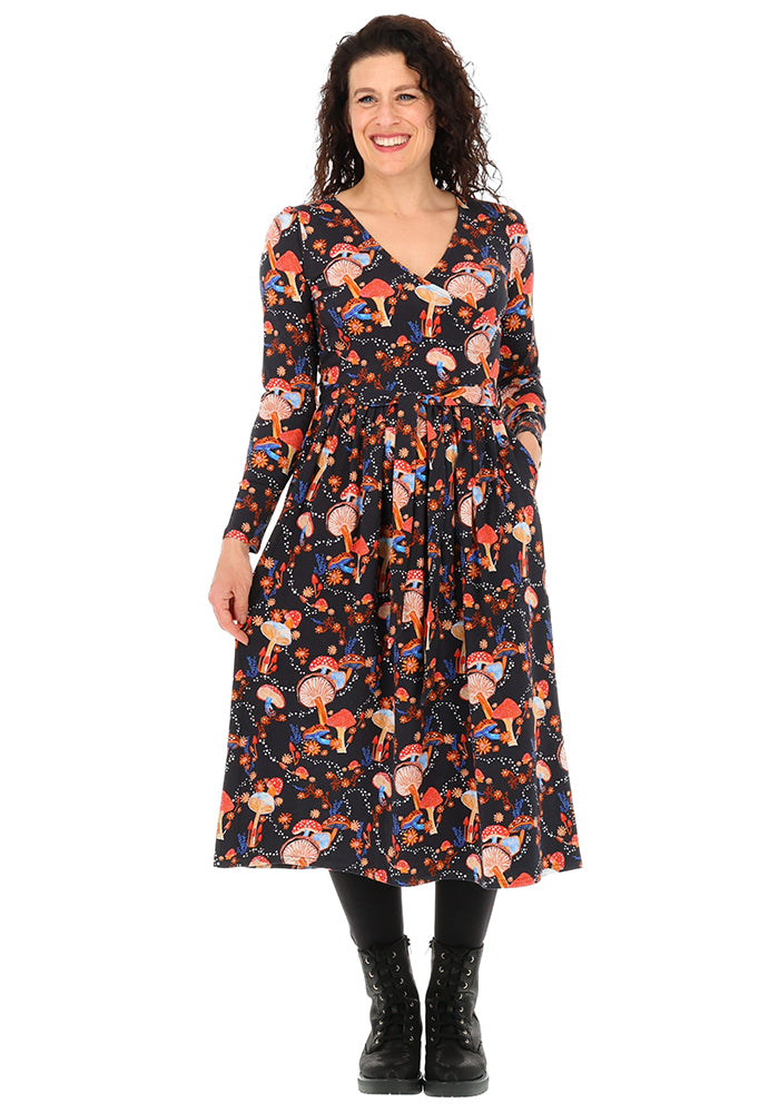 Cambree Dotty Toadstool Print Cotton Midi Dress
