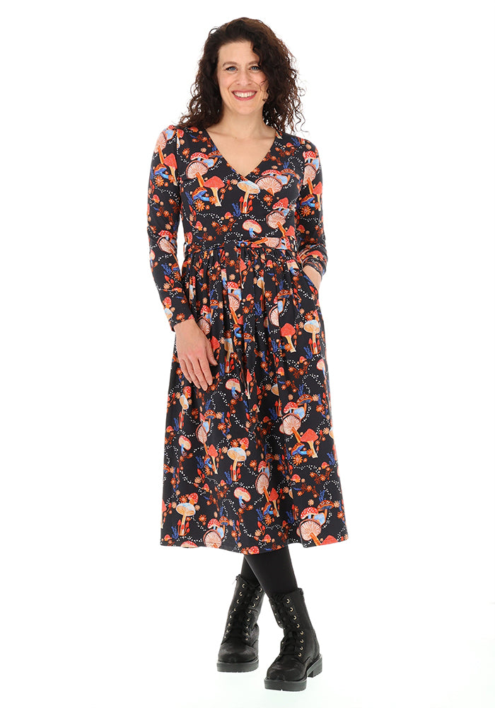 Cambree Dotty Toadstool Print Cotton Midi Dress