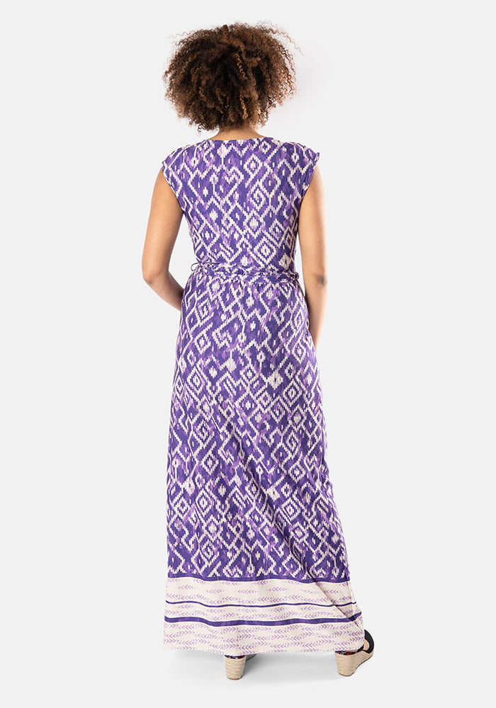Cambria Purple Aztec Border Print Maxi Dress