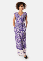 Cambria Purple Aztec Border Print Maxi Dress